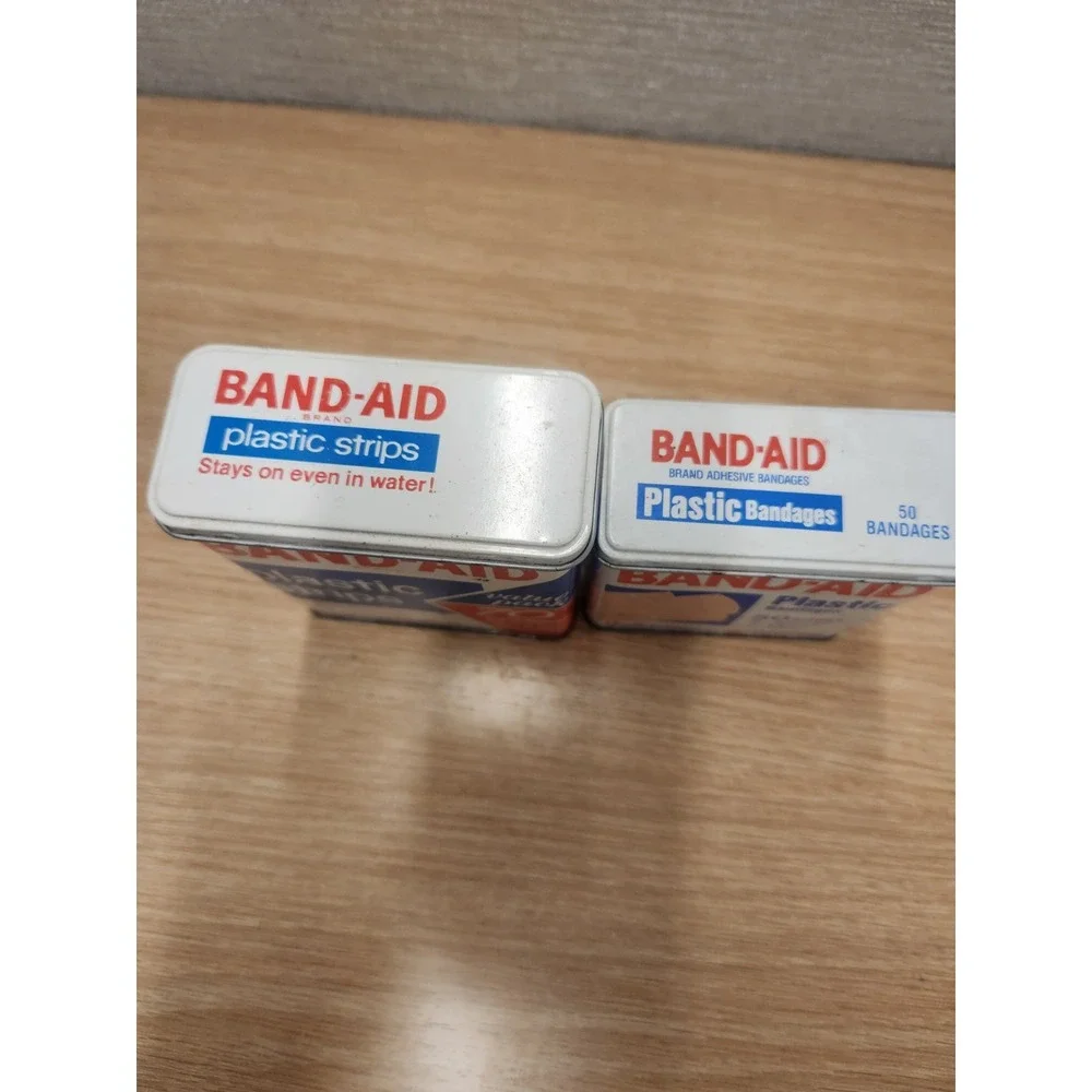 Vintage Lot Of 2 Band-Aid Metal Boxes Tins Johnson & Johnson Made In USA
